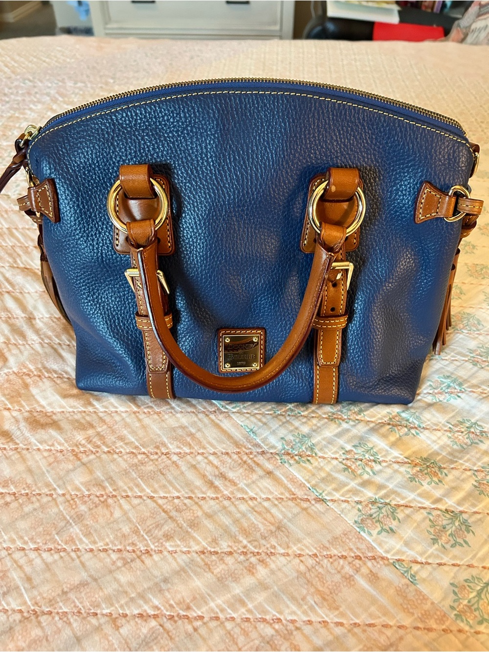 Dooney & Bourke Pebbled Leather Bristol Satchel in midnight blue, EUC!